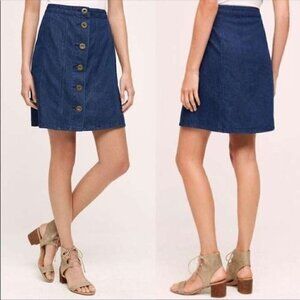 Pilcro and the Letterpress Denim Jean Button Front Skirt Seamed Panels A Line 10